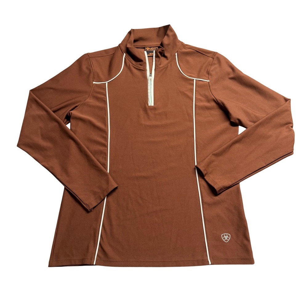 Ariat Womens Quarter Zip Equestrian Top Brown Long Sleeve Performance Shirt M